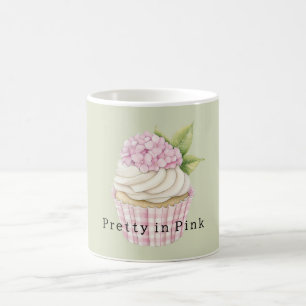 Taza De Café Cupcake de Crema Blanca con Floral Rosa