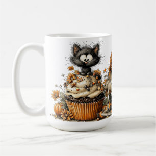 TAZA DE CAFÉ CUPCAKES TEMÁTICOS DE HALLOWEEN NEGROS Y NARANJAS