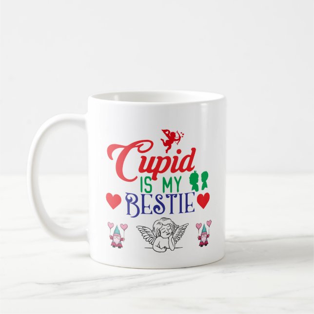 Taza De Café Cupid es mi Bestie Romantic Valentine Trendy (Izquierda)