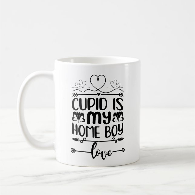 Taza De Café Cupid es mi hogar Romantic Trendy Valentine (Izquierda)