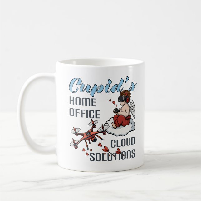 Taza De Café Cupid’s Home Office, Drone Valentine’s Day (Izquierda)