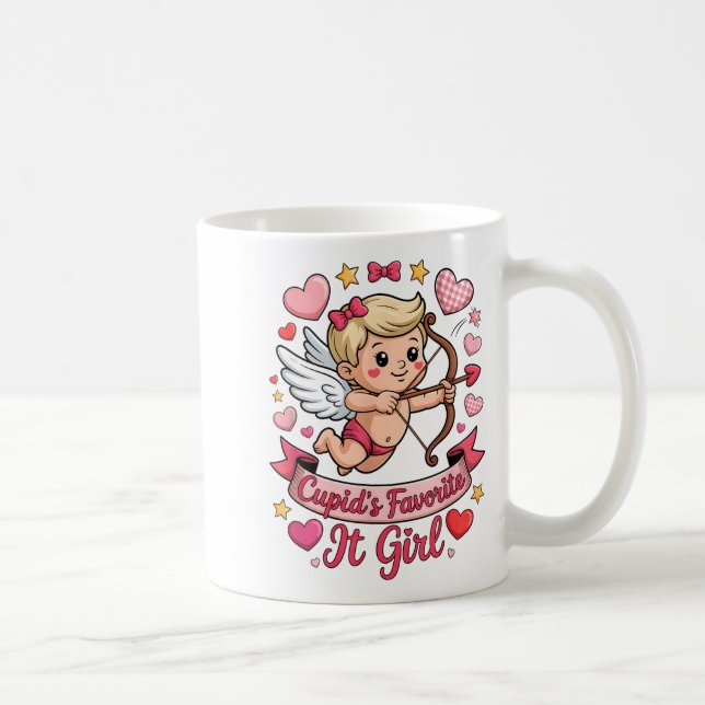 Taza De Café Cupids Favorite Girl Valentine Pink Heart Aestheti (Derecha)