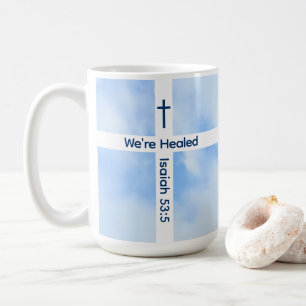 Taza De Café Curación de la Biblia de la Cruz Cristiana Azul Cl