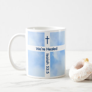 Taza De Café Curación de la Biblia de la Cruz Cristiana Azul Cl