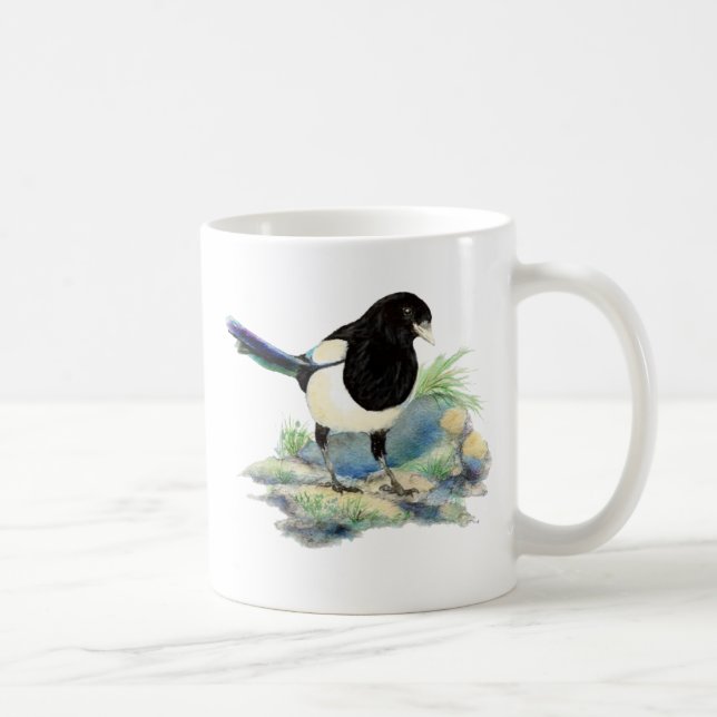 Taza De Café Curiosa acuarela Magpie Bird Art (Derecha)