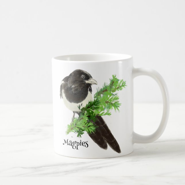 Taza De Café Curiosa acuarela Magpie Bird Naturaleza Art (Derecha)