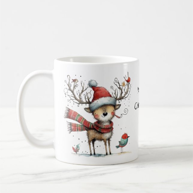 Taza De Café Curiosa y caprichosa reno Feliz Navidad (Izquierda)