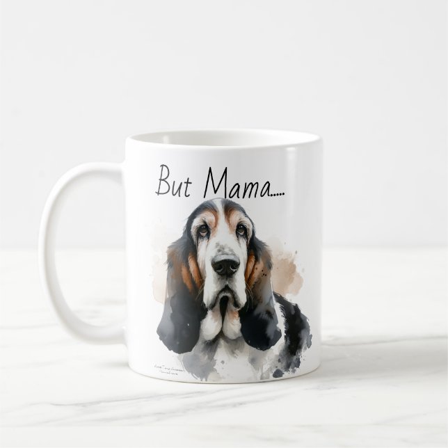 Taza De Café Curiosos Browns y White ' Pero Mamá.' Hound Basset (Izquierda)