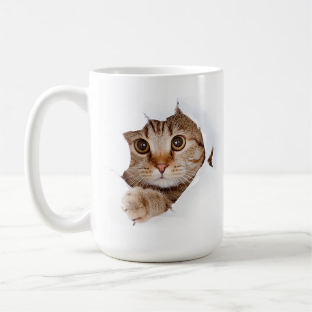 Taza De Café Curious Cat Peek – Funny & Cute Mug (Izquierda)
