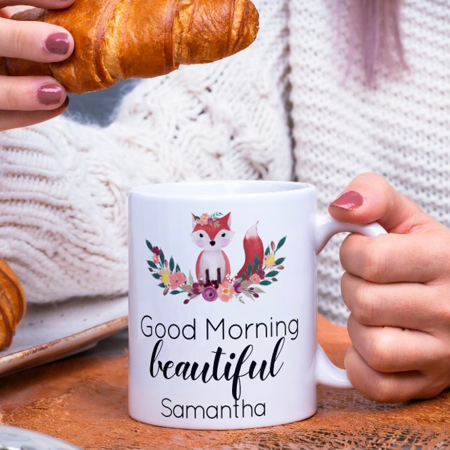 Taza De Café Curte Floral Fox Buenos Días Hermoso (Subido por el creador)