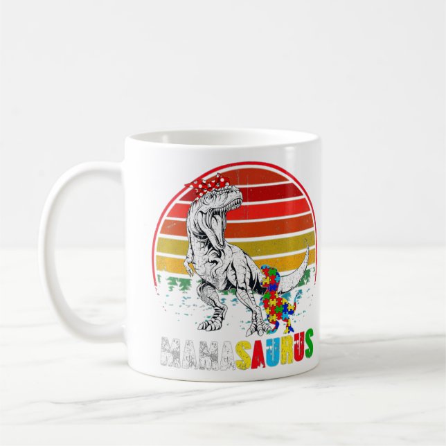 Taza De Café Curte Mamasaurus T rex Dinosaur Mama Autism Awaren (Izquierda)