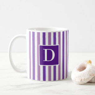 Taza De Café Curte moderno morado y blanco rayado inicial