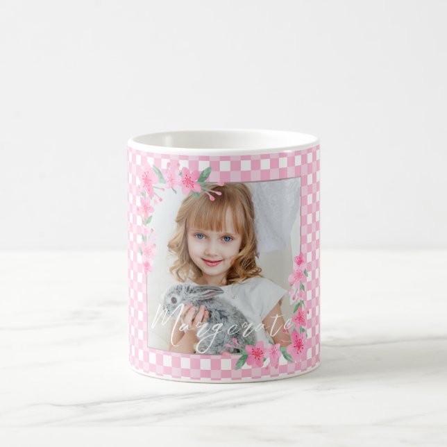 Taza De Café Curte personalizado de una foto rosada (Centro)