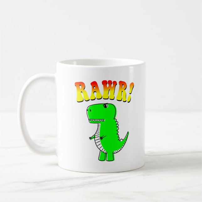 Taza De Café Curte y enojado T-Rex RAWR Groovy Textos (Izquierda)