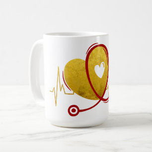 Taza De Café Curva del Corazón Con Estetoscopio Médico 1