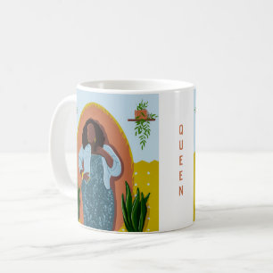 Taza De Café Curva, mujer negra, plantas domésticas, mostaza y 