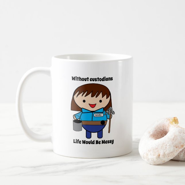 Taza De Café Custodio Janitor Female Funny Personalice (Con donut)