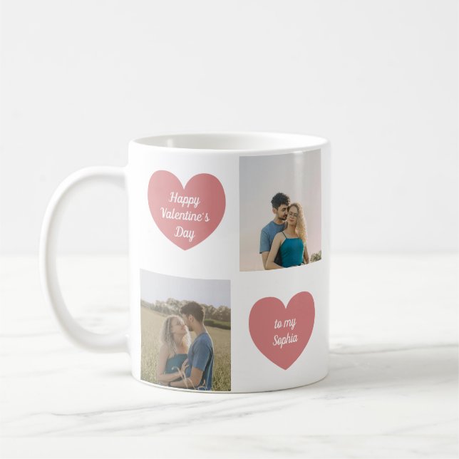 Taza De Café Custom 2 Photos, Hearts Graphic, Valentine's Day (Izquierda)