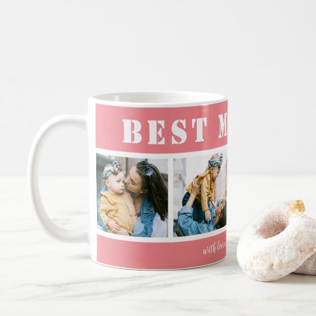 Taza De Café Custom 4 Photo Best Mom Ever Pink Coffee Mug (Con donut)