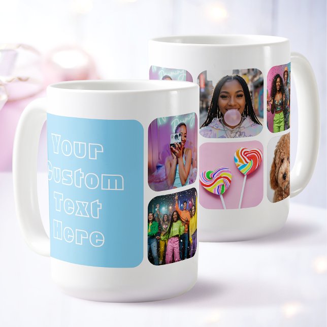 Taza De Café Custom 6 Photo Modern Retro Blue Besties  (Subido por el creador)