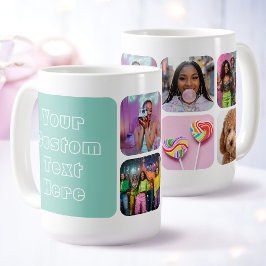 Taza De Café Custom 6 Photo Modern Retro Green Besties 