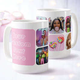 Taza De Café Custom 6 Photo Modern Retro Pink Besties 