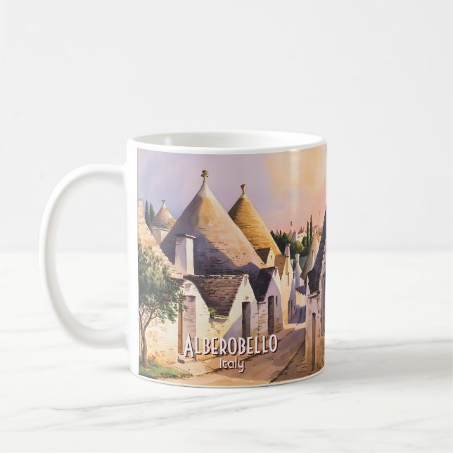Taza De Café Custom Alberobello Trulli House Watercolor Travel (Izquierda)