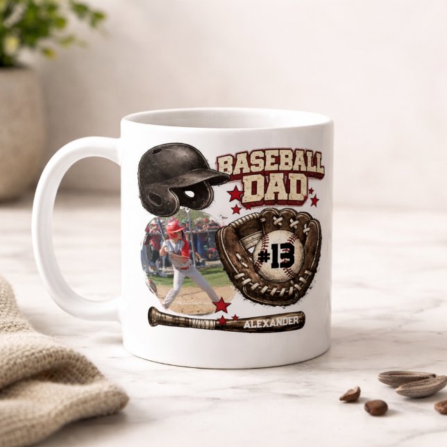 Taza De Café Custom Baseball Dad Photo Name (Subido por el creador)