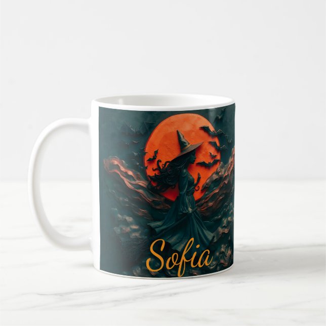 Taza De Café Custom Beautiful Witch Halloween Accent Mug, Perso (Izquierda)