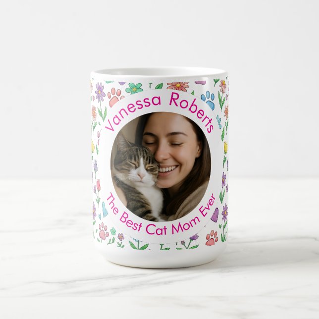 Taza De Café Custom Best Cat Mom Ever Photo Mug - Personalized  (Centro)