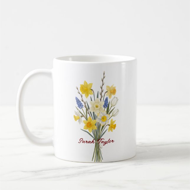 Taza De Café Custom Birth Flower Daffodil Personalized Mug (Izquierda)