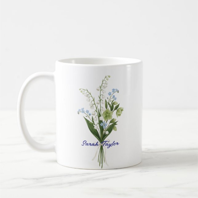 Taza De Café Custom Birth Flower Lily of The Valley (Izquierda)