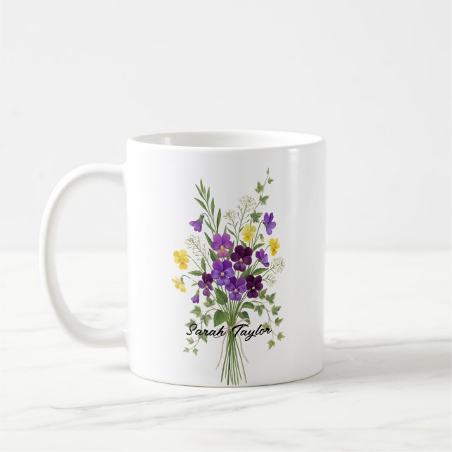 Taza De Café Custom Birth Flower Violet Personalized Mug (Izquierda)