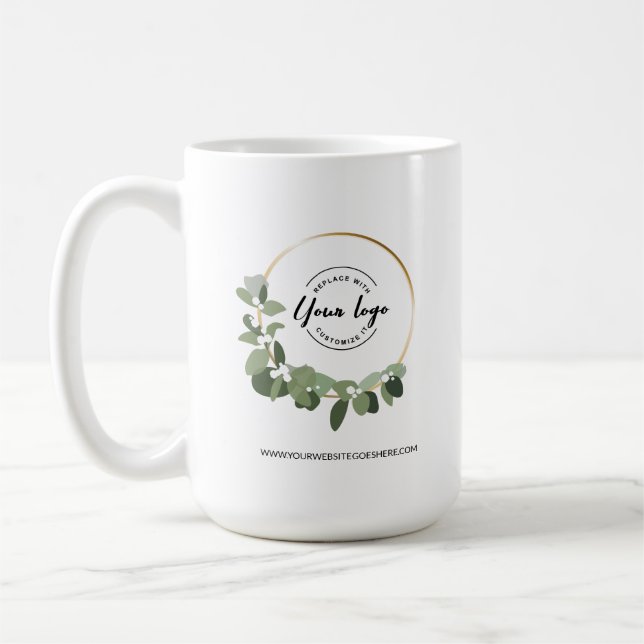 Taza De Café Custom Business Logo with Greenery Wreath holiday (Izquierda)