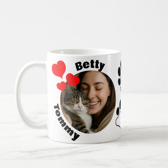 Taza De Café Custom Cat Lover Mug with 2 Photos & Names  (Izquierda)