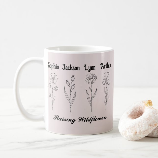 Taza De Café Custom Children Name Wildflower Garden (Con donut)