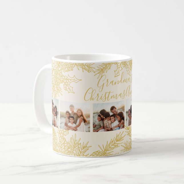 Taza De Café Custom Christmas Elegant Grandma's Photo Collage (Anverso izquierdo)