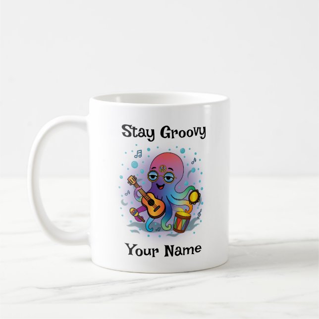 Taza De Café Custom Coffee Mug | Retro Octopus | Name & Text (Izquierda)