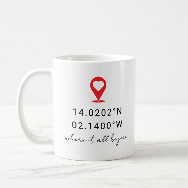 Taza De Café Custom Coordinates Location Valentine's Day Gift (Izquierda)