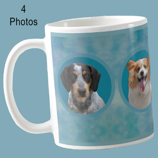 Taza De Café Custom Dog Photo Collage I Blue Watercolor Pet