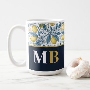 Taza De Café Custom Elegant Mediterranean Lemon Botanical Navy