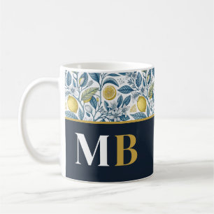 Taza De Café Custom Elegant Mediterranean Lemon Botanical Navy