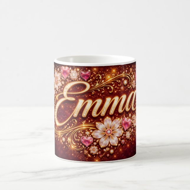 Taza De Café Custom Emma Gold Pink Hearts Romantic Coffee Gift (Centro)
