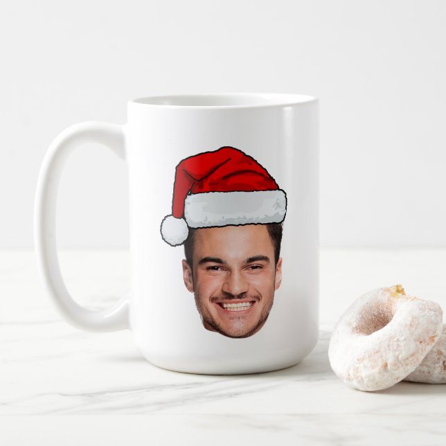 Taza De Café Custom Face Photo Santa Hat Christmas (Con donut)