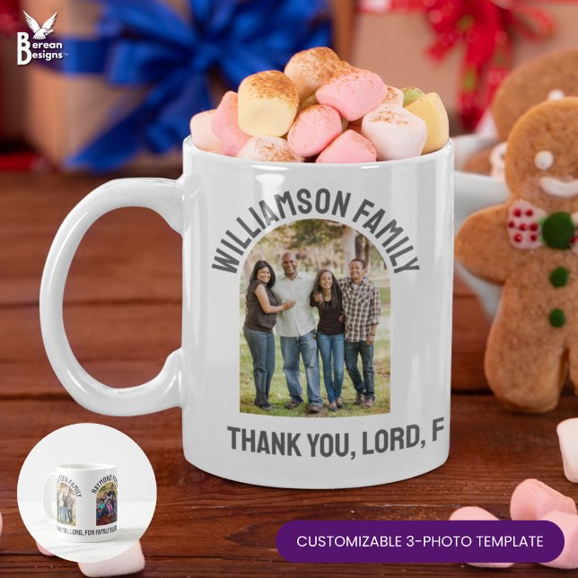 Taza De Café Custom FAMILY REUNION Souvenir 3 Photo Christmas (Fully CUSTOMIZABLE 3-Photo Family Reunion Christmas mug you can personalize for 3 families or one)