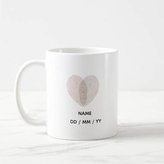 Taza De Café Custom Fingerprint Heart Wedding Anniversary  (Izquierda)