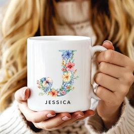 Taza De Café Custom Floral Initial Coffee Mug Birthday Gift