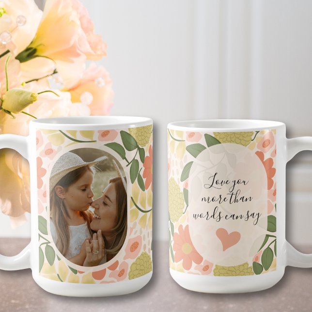 Taza De Café Custom Floral Photo Mug – Editable Message  (Personalized Photo Mug with Custom Message)
