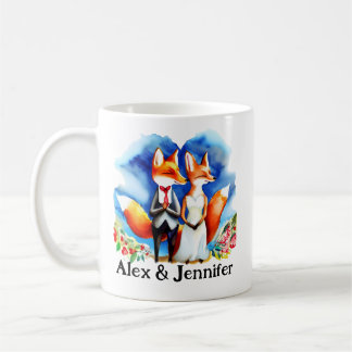 Taza De Café Custom Fox Couple Names Personalized