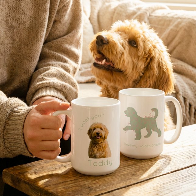 Taza De Café Custom Golden Doodle Photo I Woof You Personalized (Subido por el creador)
